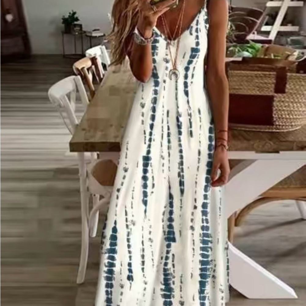 White and Blue Maxi Dress